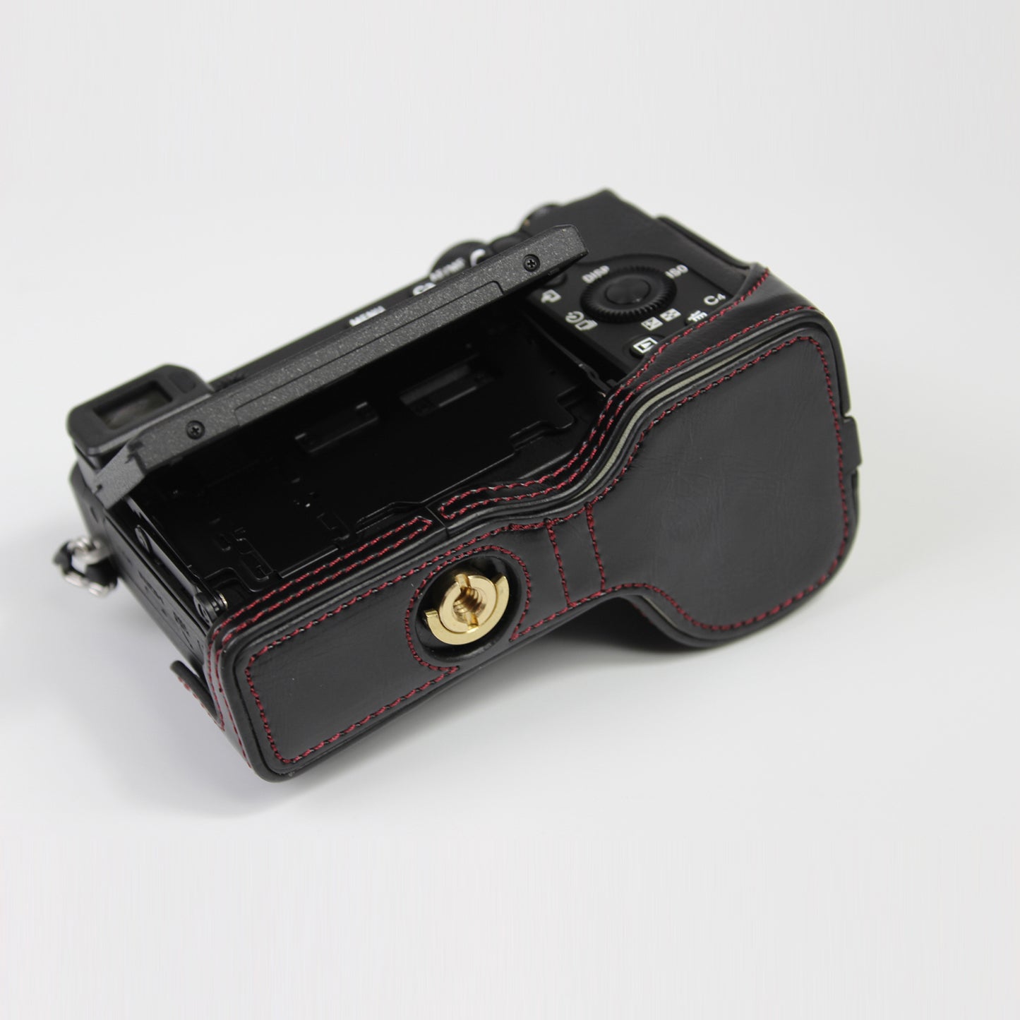 PU Leather Camera Protection Base Protection Semi-Case for Sony A6600 - Black