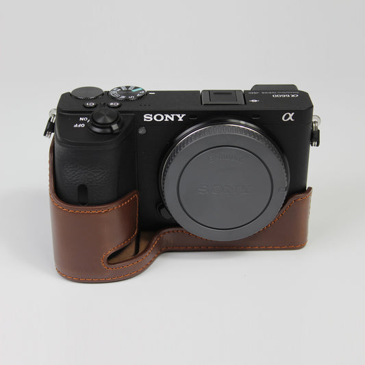 PU Leather Camera Protection Base Protection Semi-Case for Sony A6600 - Coffee