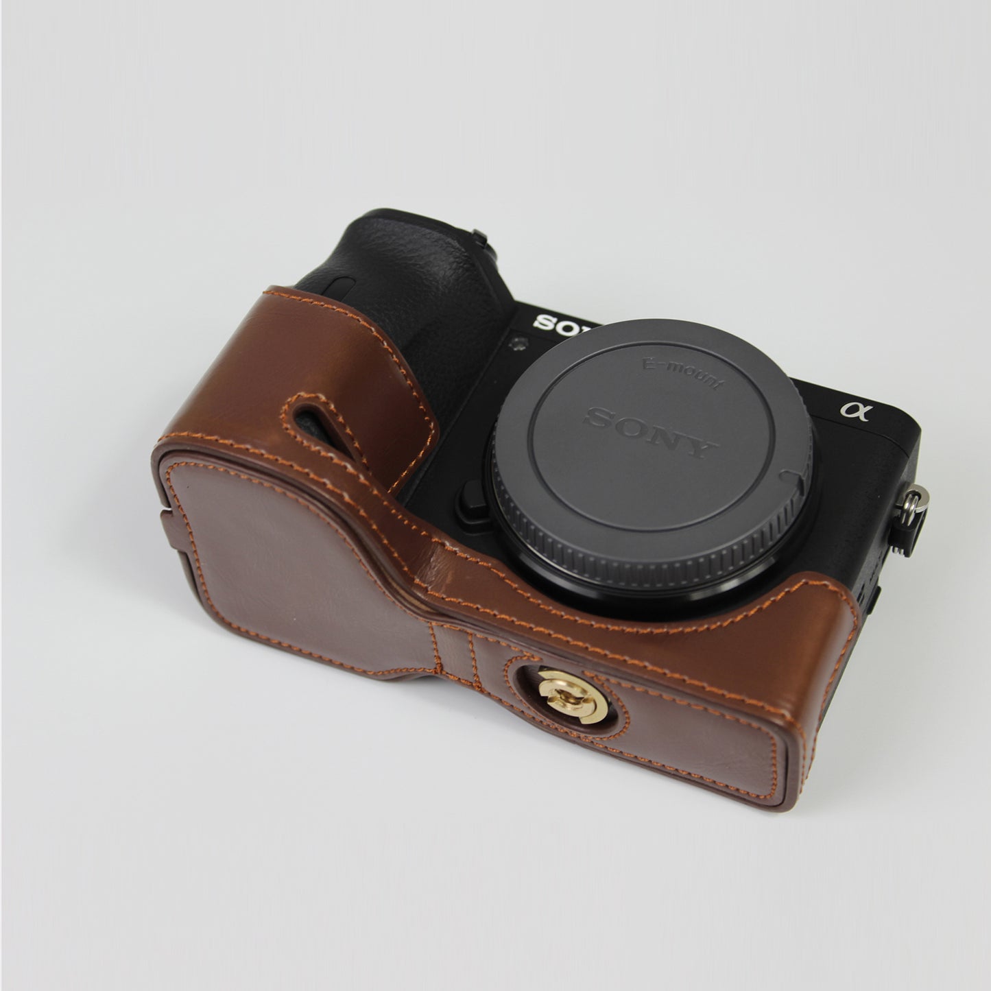 PU Leather Camera Protection Base Protection Semi-Case for Sony A6600 - Coffee