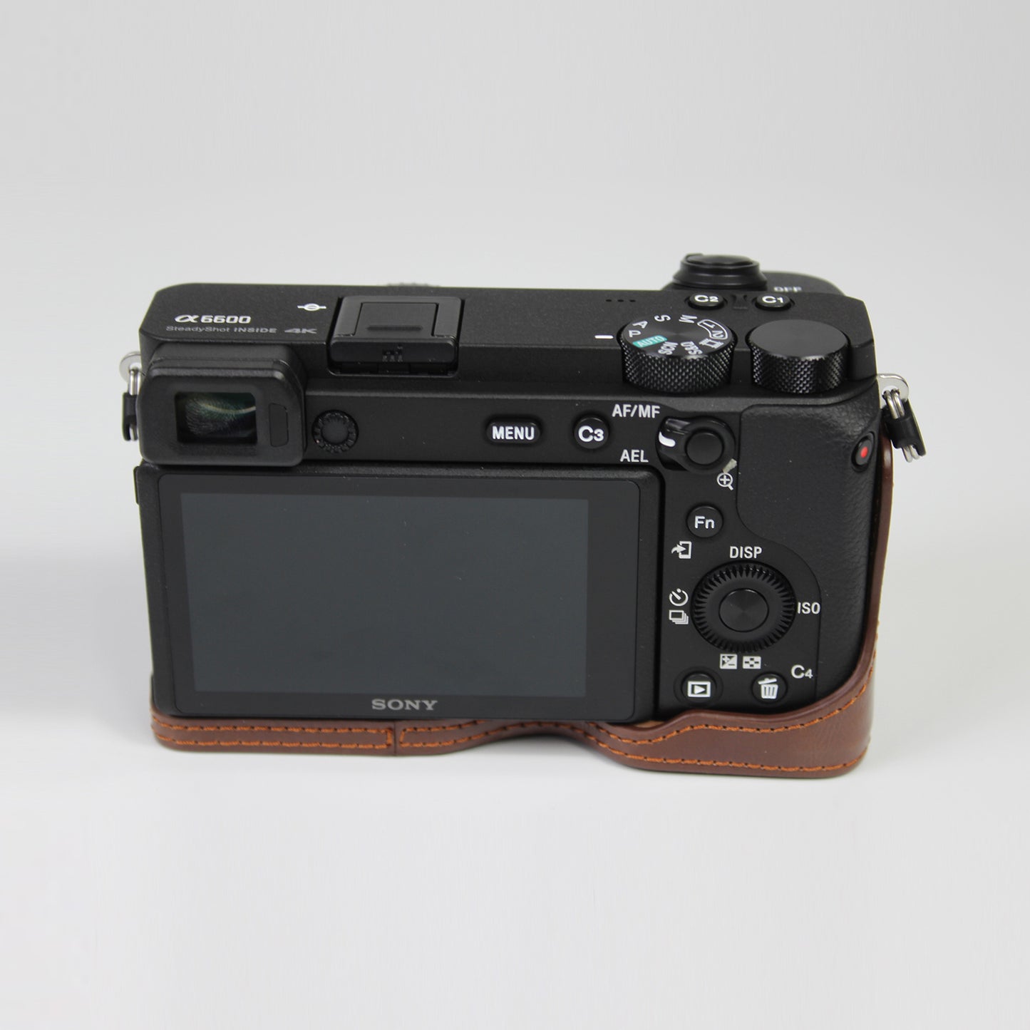 PU Leather Camera Protection Base Protection Semi-Case for Sony A6600 - Coffee