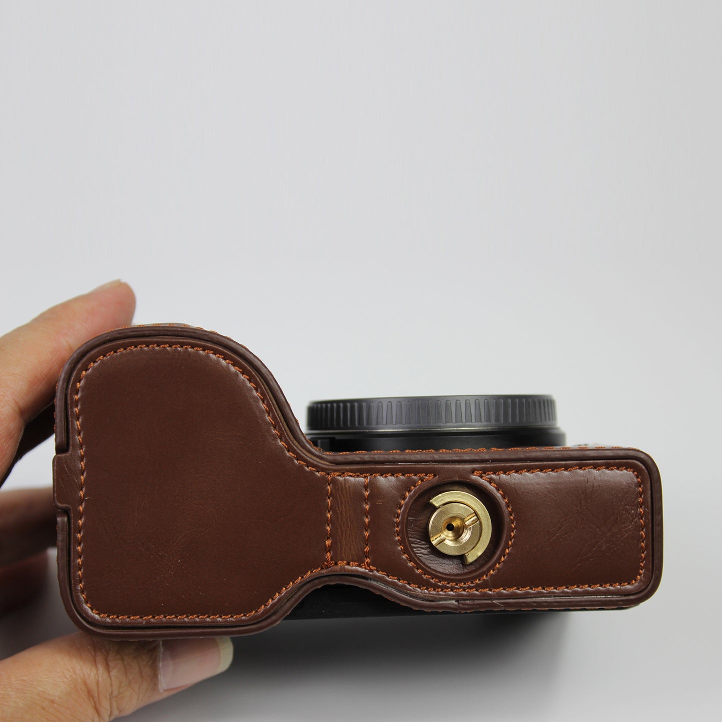 PU Leather Camera Protection Base Protection Semi-Case for Sony A6600 - Coffee