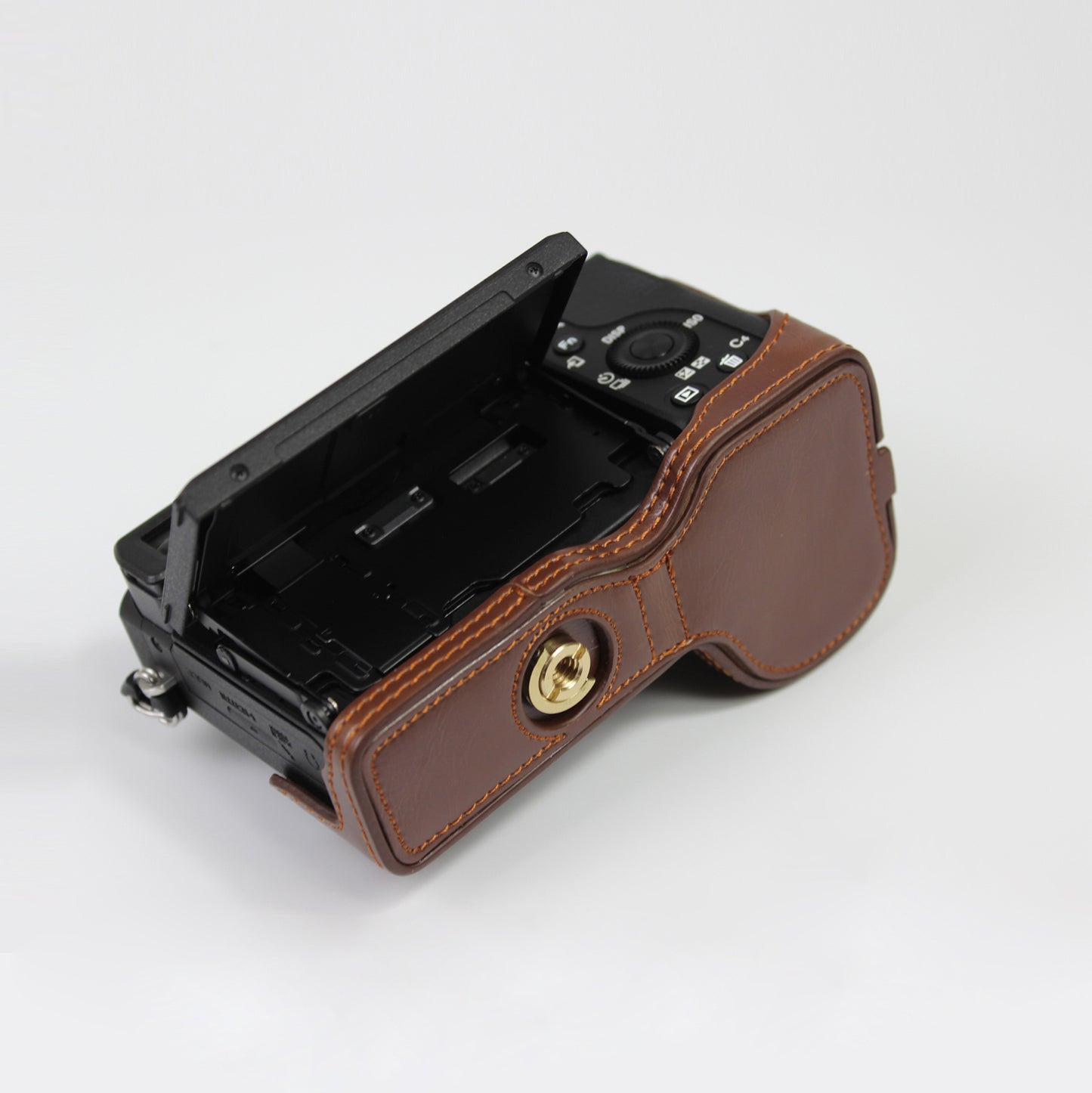 PU Leather Camera Protection Base Protection Semi-Case for Sony A6600 - Coffee