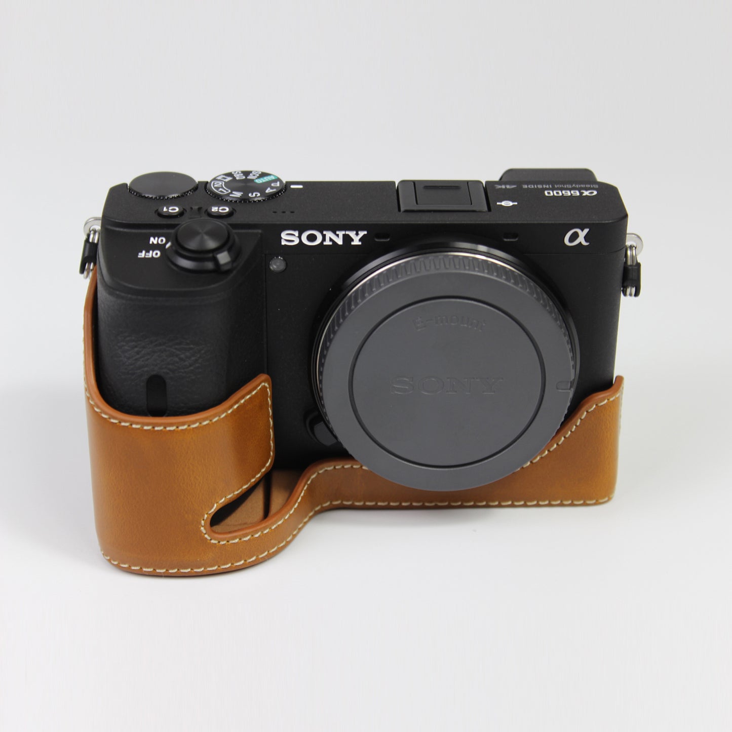 PU Leather Camera Protection Base Protection Semi-Case for Sony A6600 - Brown