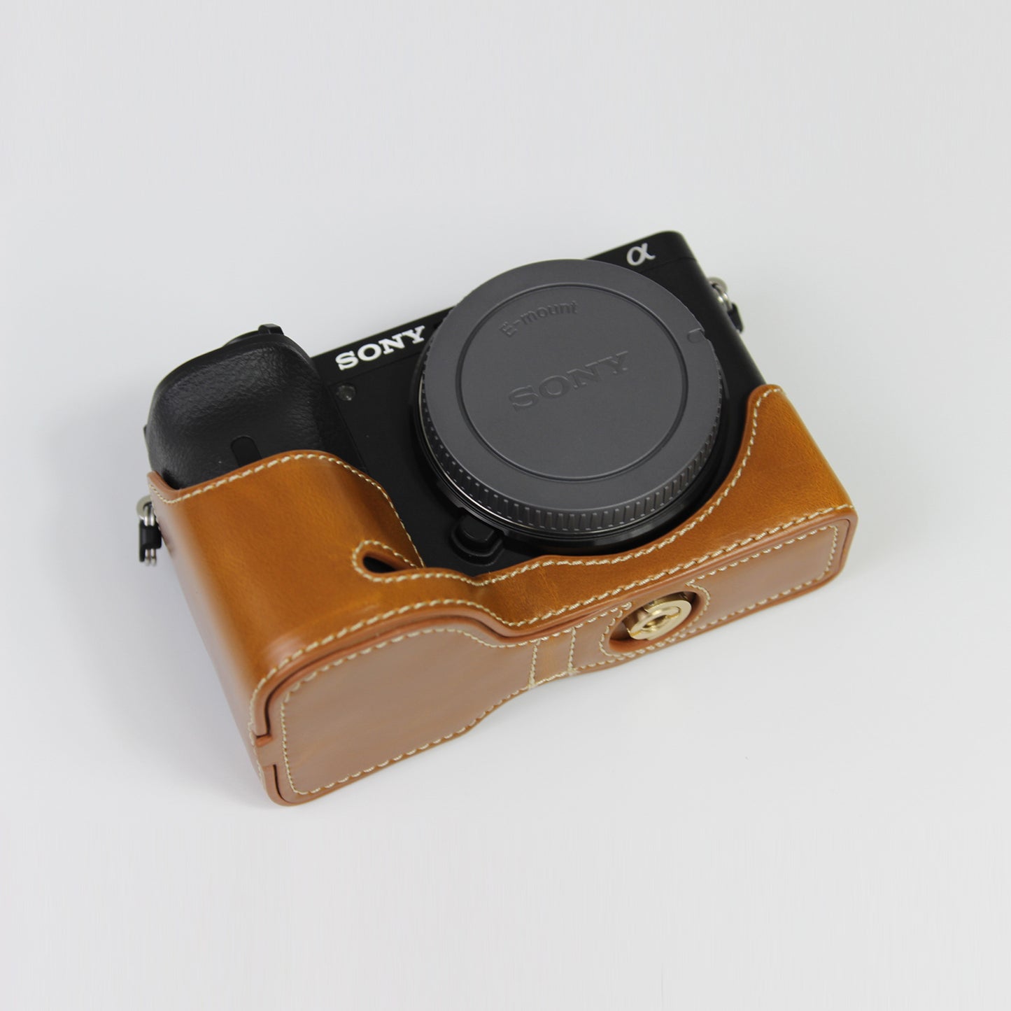 PU Leather Camera Protection Base Protection Semi-Case for Sony A6600 - Brown