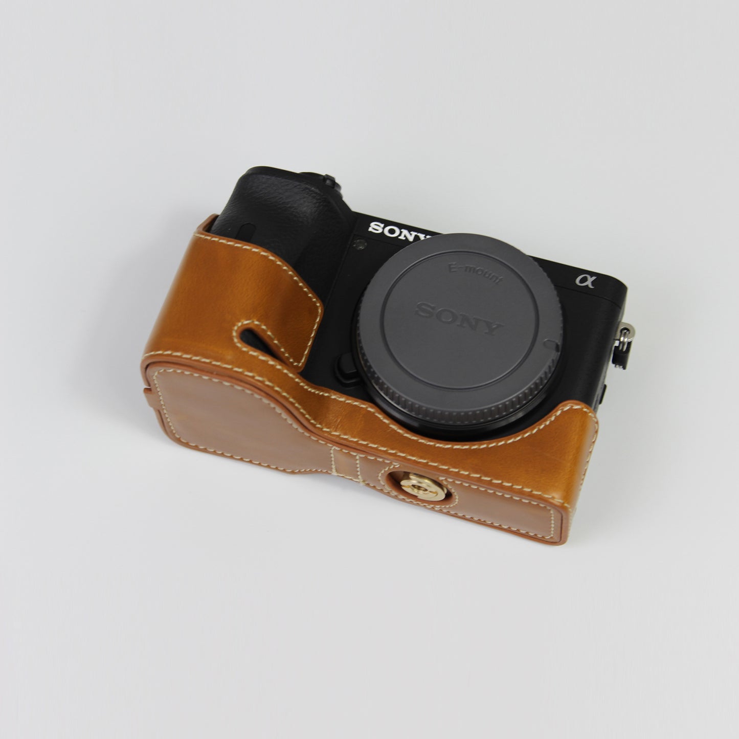 PU Leather Camera Protection Base Protection Semi-Case for Sony A6600 - Brown