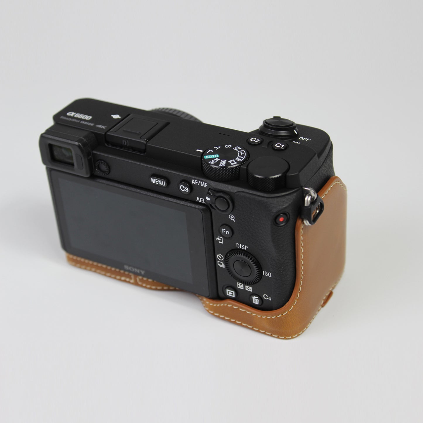 PU Leather Camera Protection Base Protection Semi-Case for Sony A6600 - Brown