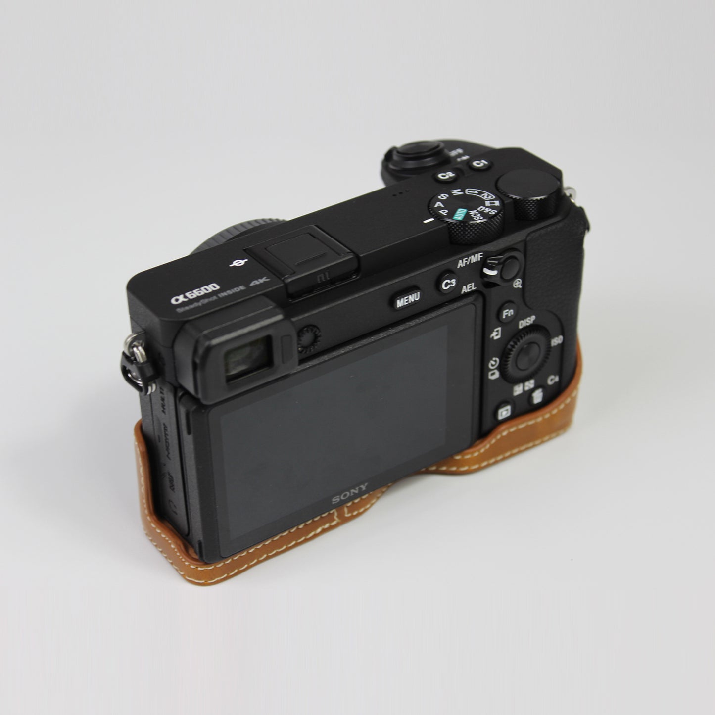 PU Leather Camera Protection Base Protection Semi-Case for Sony A6600 - Brown