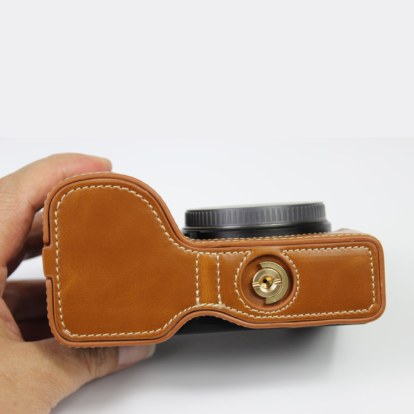 PU Leather Camera Protection Base Protection Semi-Case for Sony A6600 - Brown