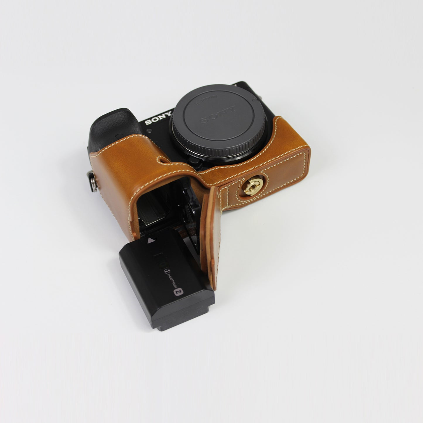 PU Leather Camera Protection Base Protection Semi-Case for Sony A6600 - Brown