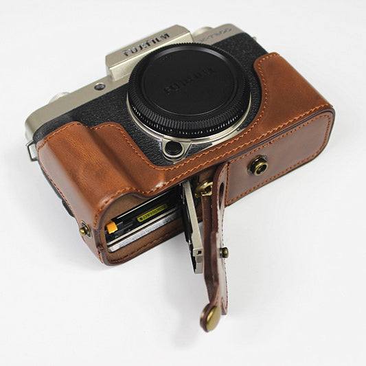 PU Leather Half Camera Case Cover for Fujifilm Fuji X-T200 - Coffee