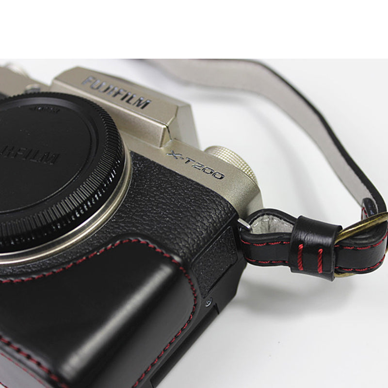 PU Leather Half Camera Case Cover for Fujifilm Fuji X-T200 - Black