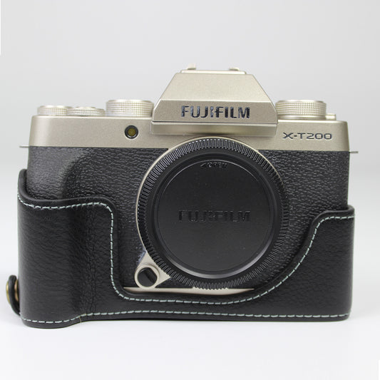 Genuine Leather Camera Half Case for Fujifilm Fuji X-T200/XT200 - Black