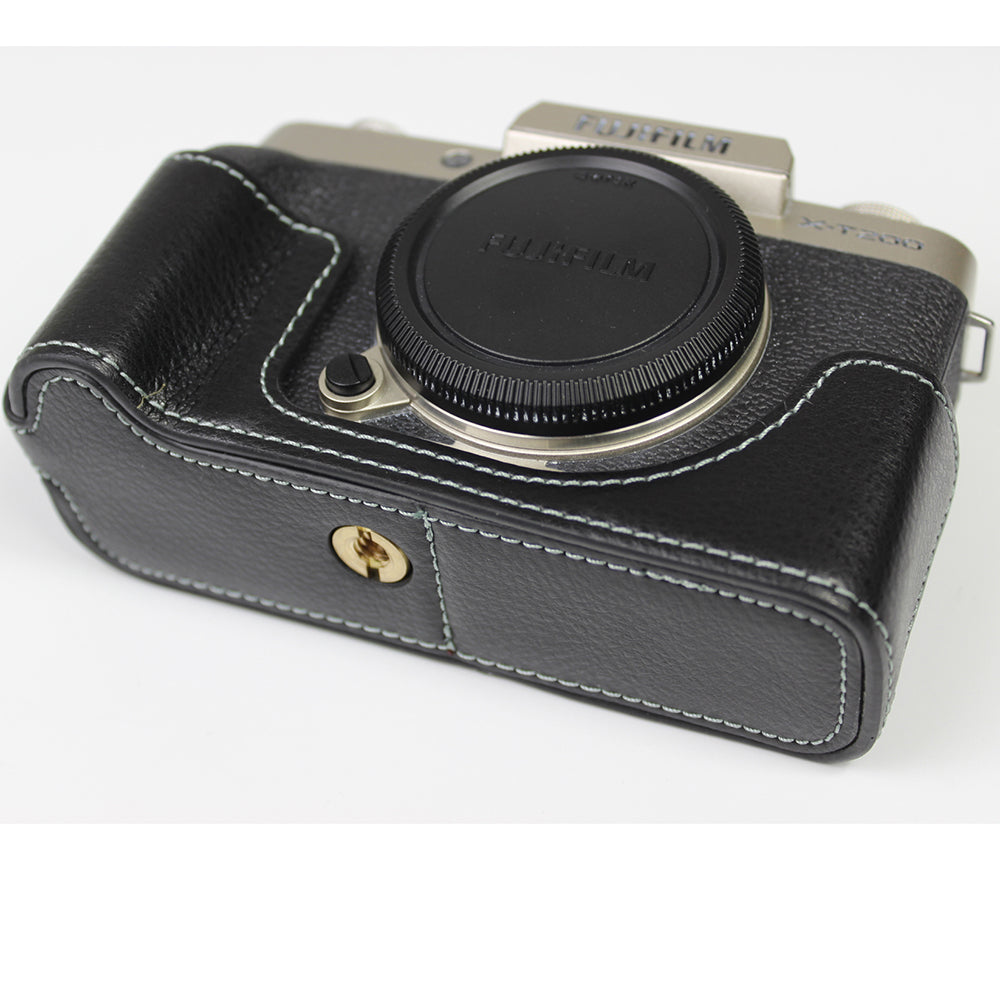 Genuine Leather Camera Half Case for Fujifilm Fuji X-T200/XT200 - Black