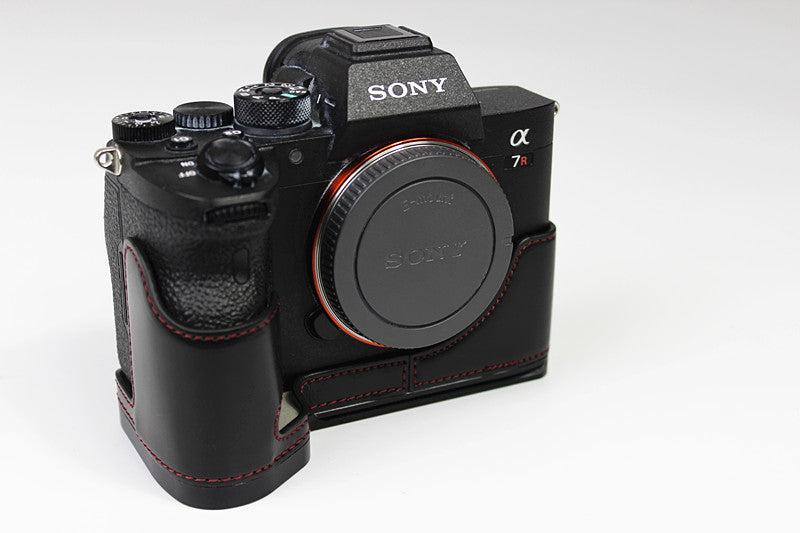 PU Leather Camera Half Case Cover for Sony A7R4 / A9 II - Black