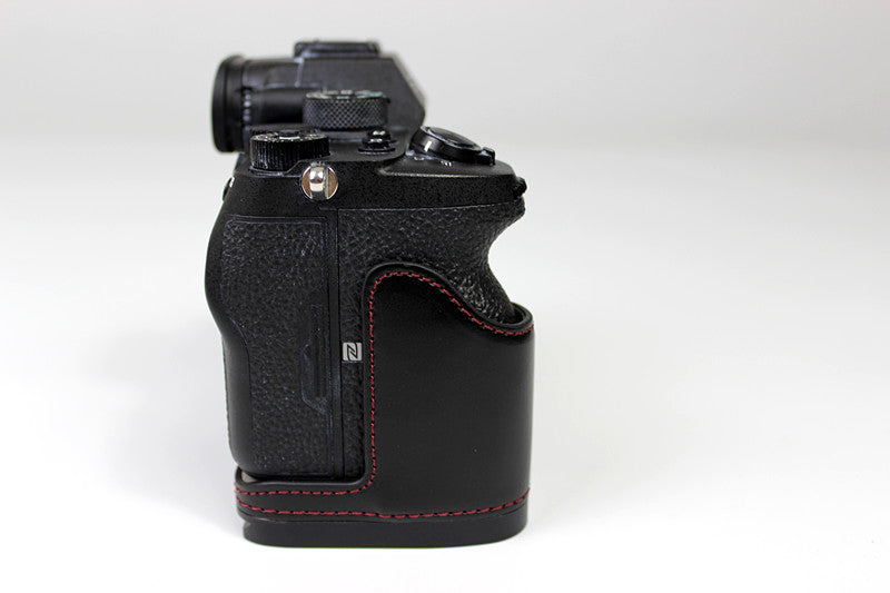 PU Leather Camera Half Case Cover for Sony A7R4 / A9 II - Black