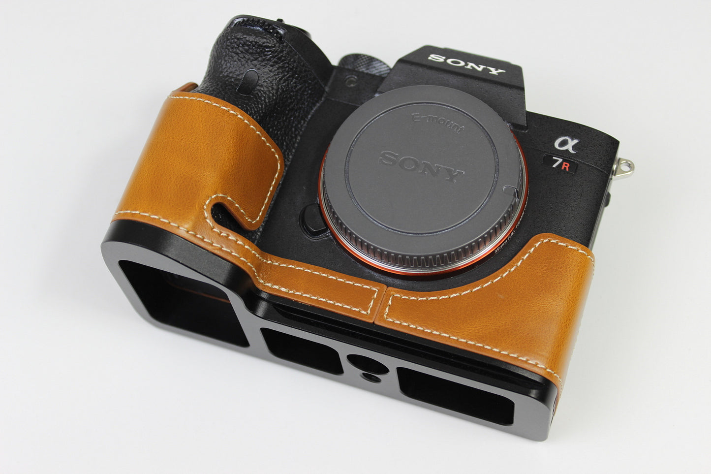PU Leather Camera Half Case Cover for Sony A7R4 / A9 II - Brown