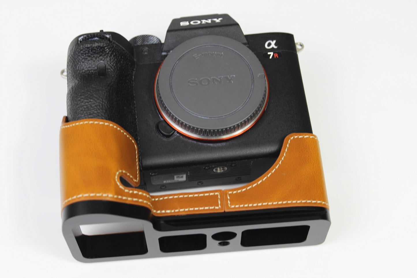 PU Leather Camera Half Case Cover for Sony A7R4 / A9 II - Brown