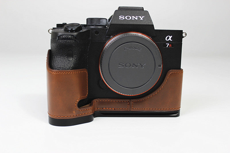 PU Leather Camera Half Case Cover for Sony A7R4 / A9 II - Coffee