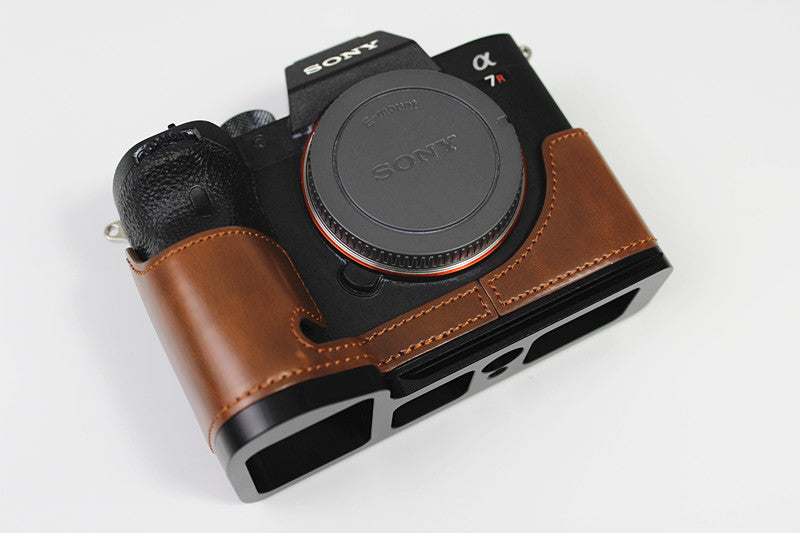 PU Leather Camera Half Case Cover for Sony A7R4 / A9 II - Coffee