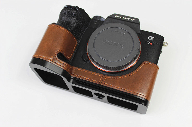 PU Leather Camera Half Case Cover for Sony A7R4 / A9 II - Coffee