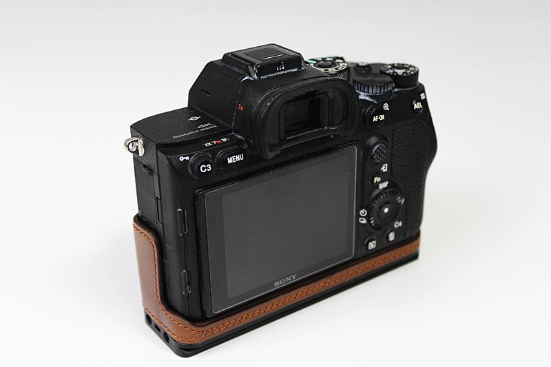 PU Leather Camera Half Case Cover for Sony A7R4 / A9 II - Coffee