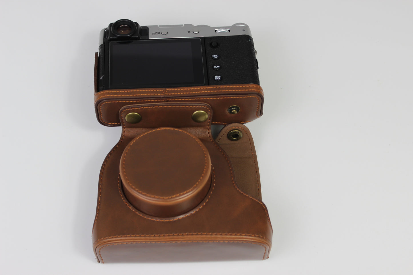 PU Leather Half Camera Case Bag Protector for Fujifilm Fuji X100V - Coffee