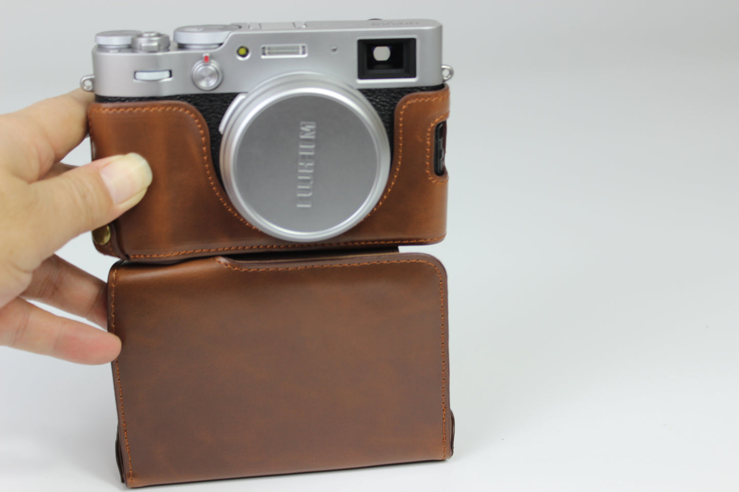 PU Leather Half Camera Case Bag Protector for Fujifilm Fuji X100V - Coffee