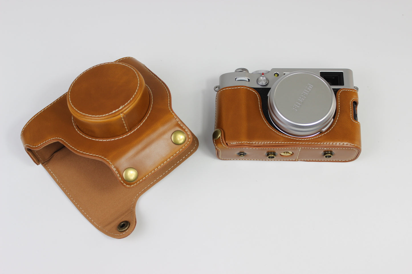 PU Leather Half Camera Case Bag Protector for Fujifilm Fuji X100V - Brown