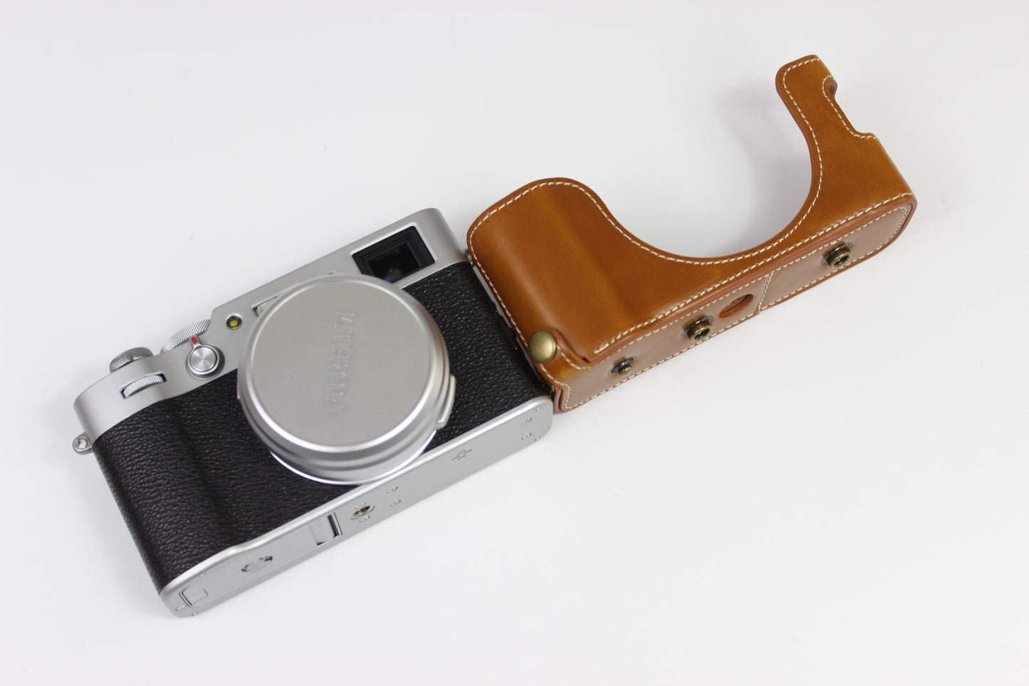 PU Leather Half Camera Case Bag Protector for Fujifilm Fuji X100V - Brown