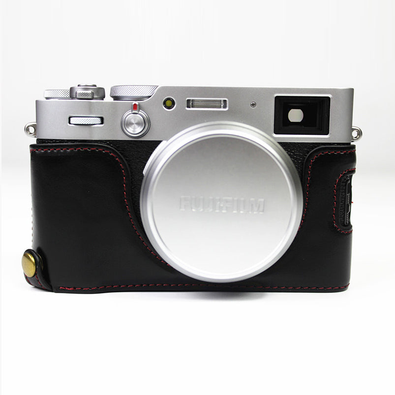 PU Leather Half Camera Case Bag Cover for FUJIFILM X100V - Black
