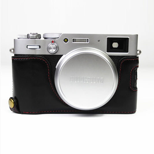 PU Leather Half Camera Case Bag Cover for FUJIFILM X100V - Black