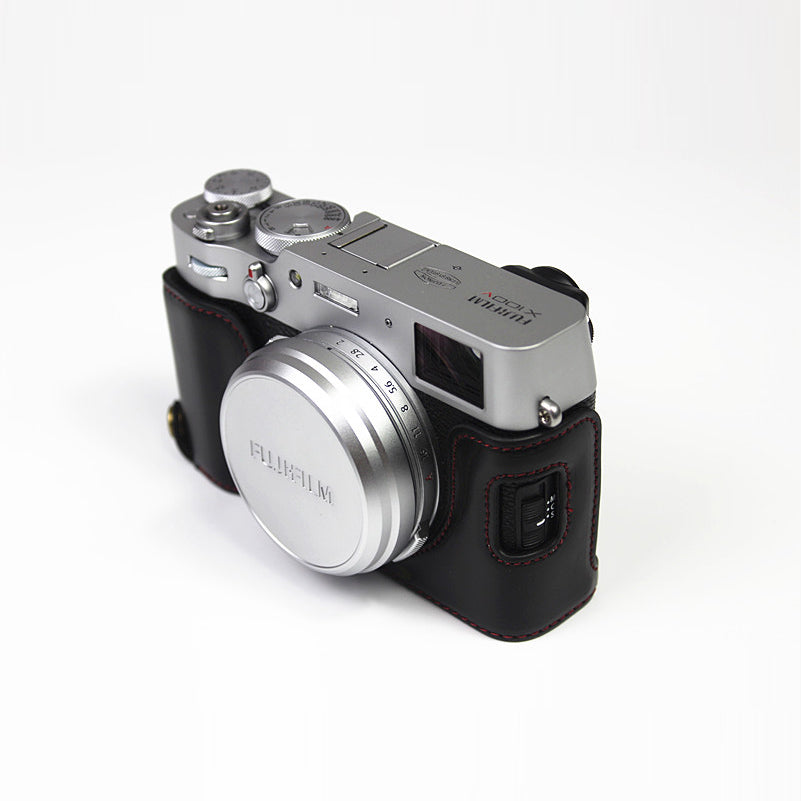 PU Leather Half Camera Case Bag Cover for FUJIFILM X100V - Black
