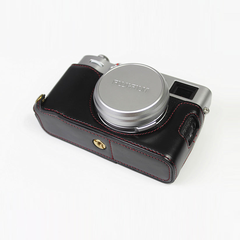 PU Leather Half Camera Case Bag Cover for FUJIFILM X100V - Black
