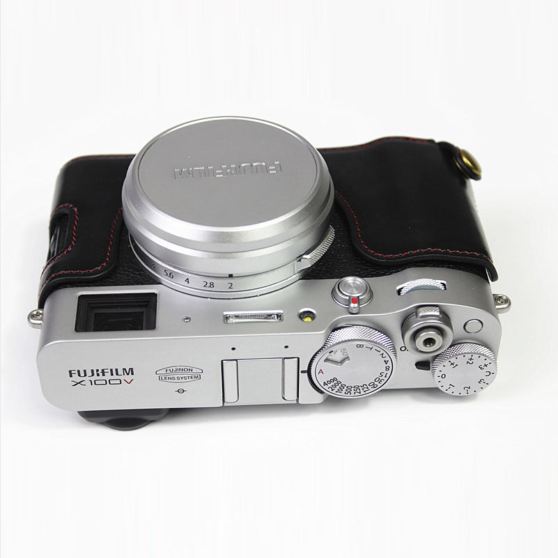 PU Leather Half Camera Case Bag Cover for FUJIFILM X100V - Black