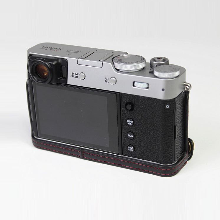 PU Leather Half Camera Case Bag Cover for FUJIFILM X100V - Black