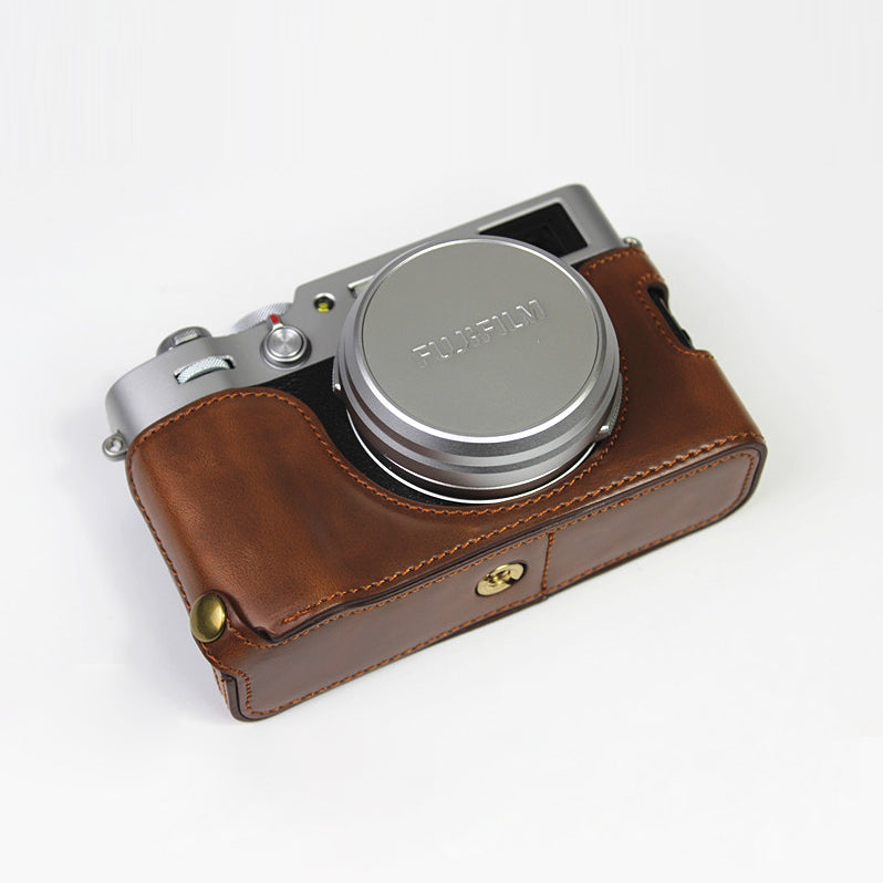 PU Leather Half Camera Case Bag Cover for FUJIFILM X100V - Coffee