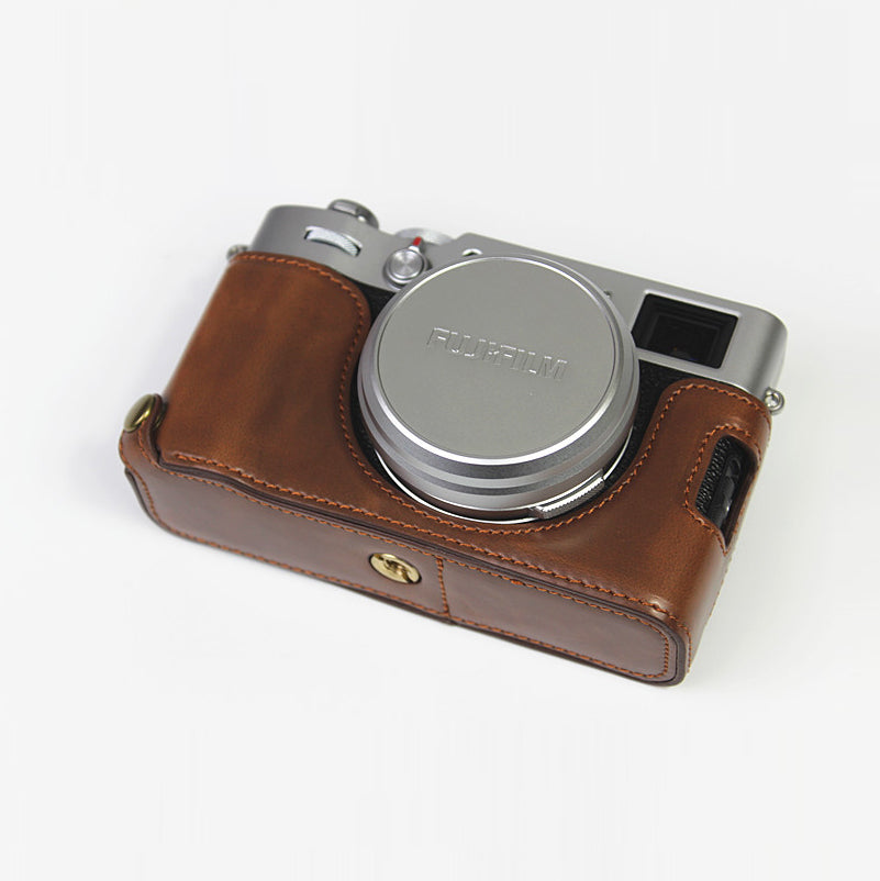 PU Leather Half Camera Case Bag Cover for FUJIFILM X100V - Coffee