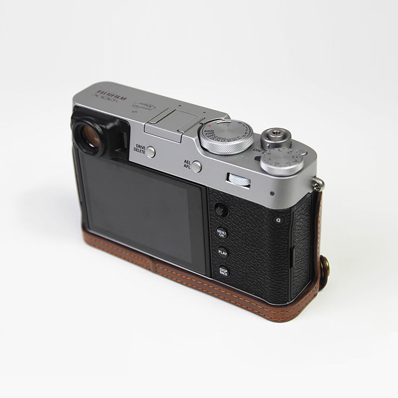PU Leather Half Camera Case Bag Cover for FUJIFILM X100V - Coffee