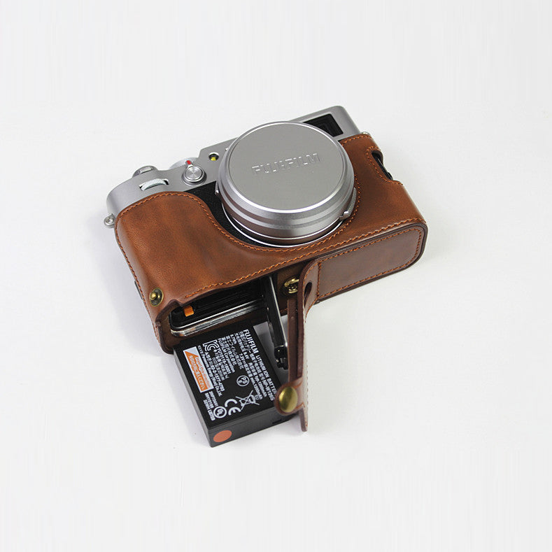 PU Leather Half Camera Case Bag Cover for FUJIFILM X100V - Coffee