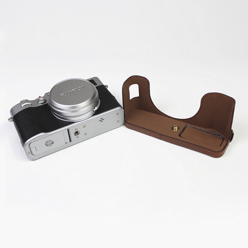 PU Leather Half Camera Case Bag Cover for FUJIFILM X100V - Coffee