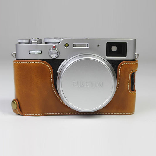 PU Leather Half Camera Case Bag Cover for FUJIFILM X100V - Brown