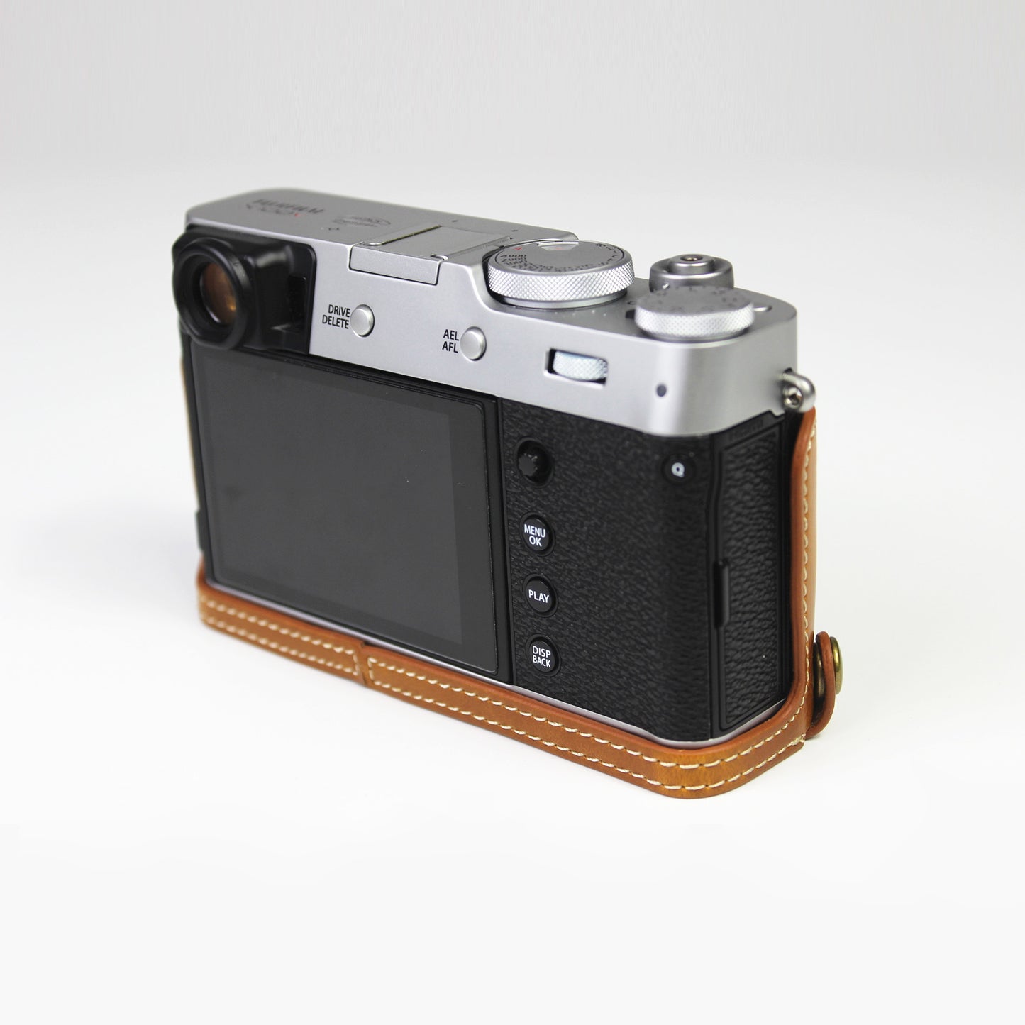 PU Leather Half Camera Case Bag Cover for FUJIFILM X100V - Brown