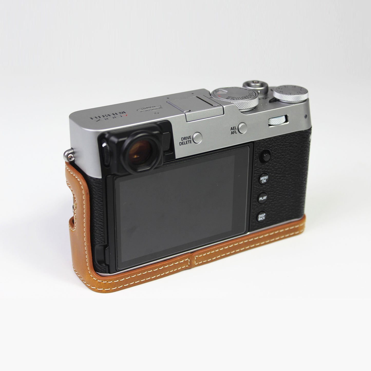 PU Leather Half Camera Case Bag Cover for FUJIFILM X100V - Brown
