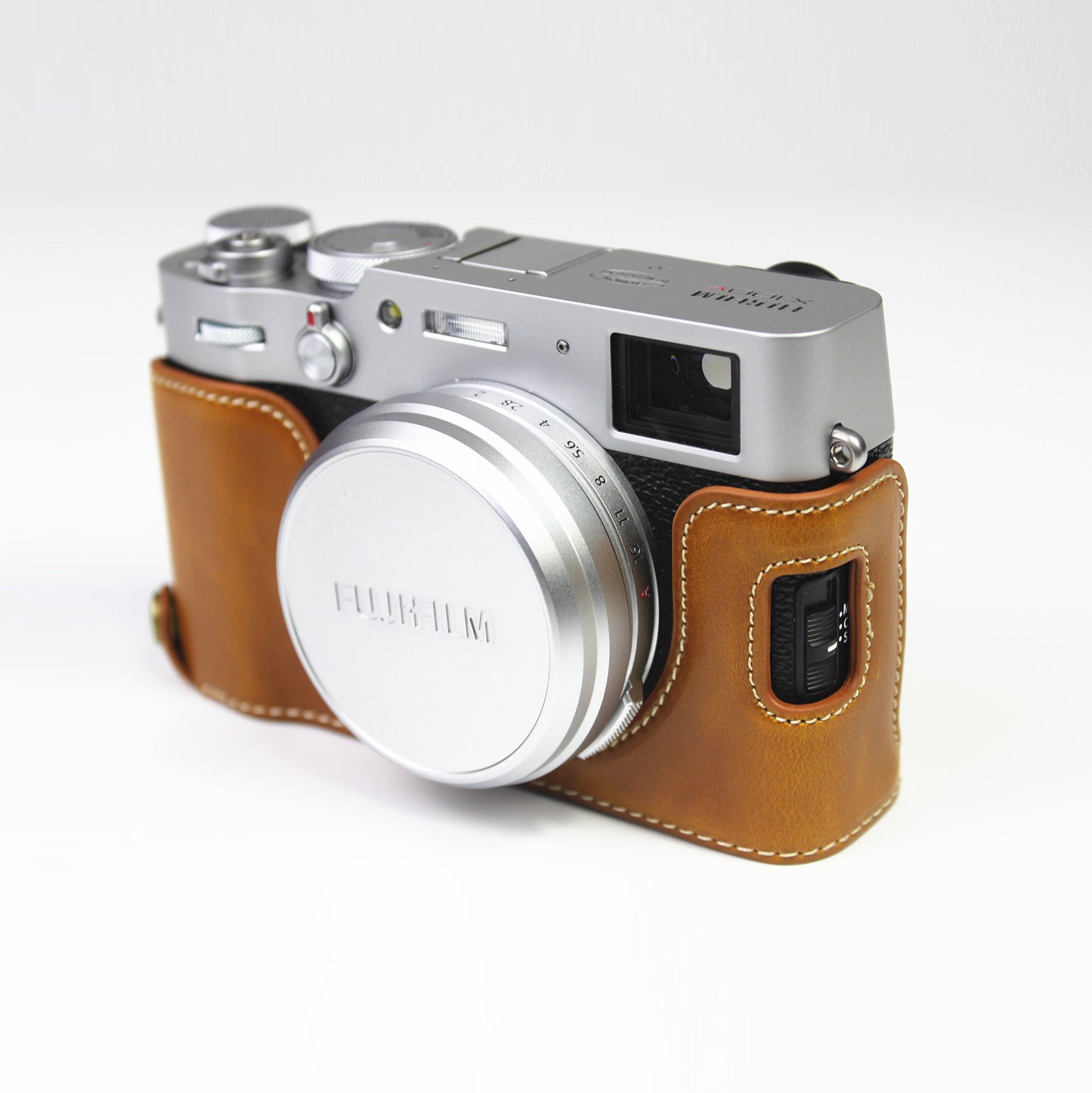 PU Leather Half Camera Case Bag Cover for FUJIFILM X100V - Brown