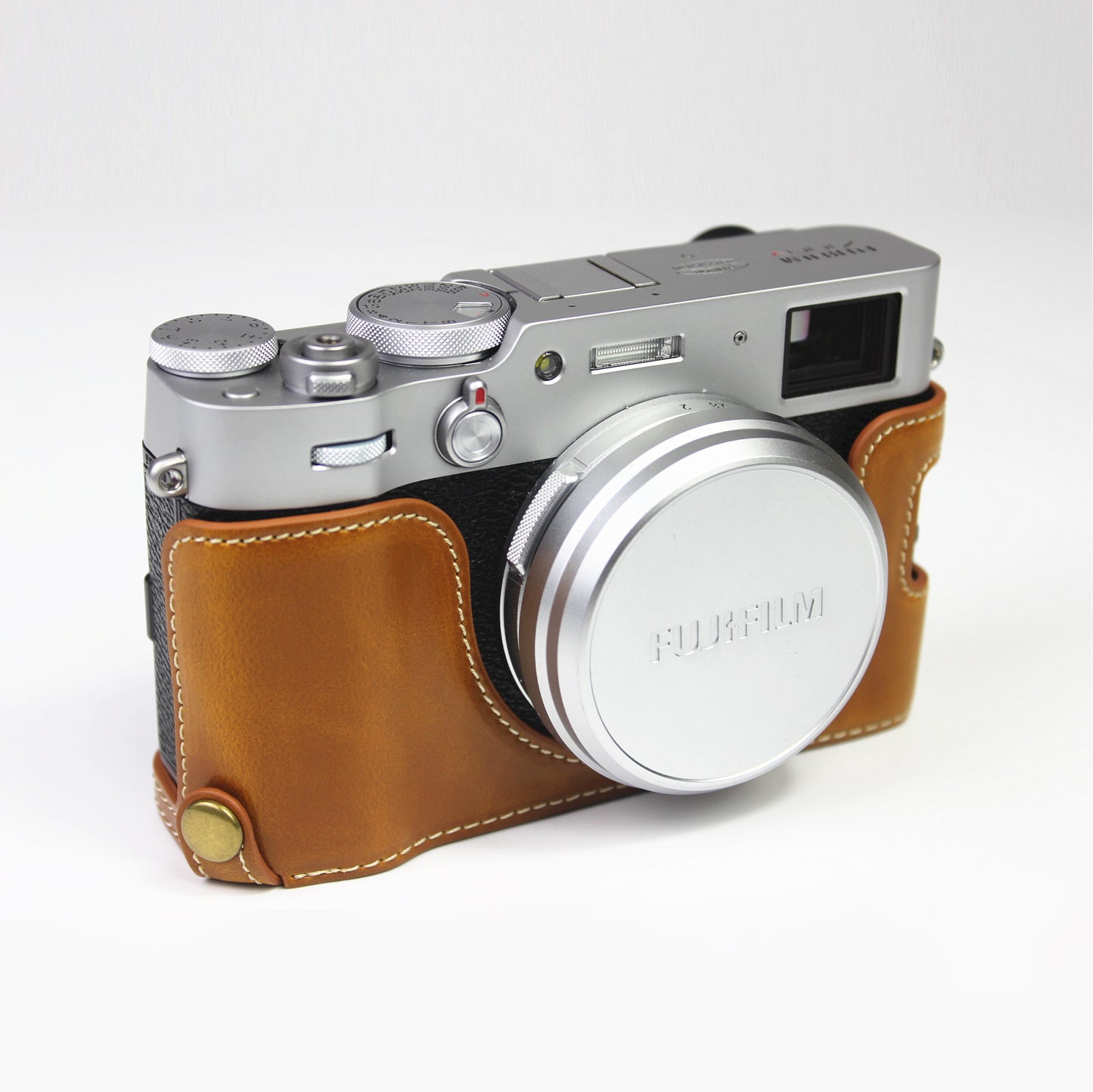 PU Leather Half Camera Case Bag Cover for FUJIFILM X100V - Brown