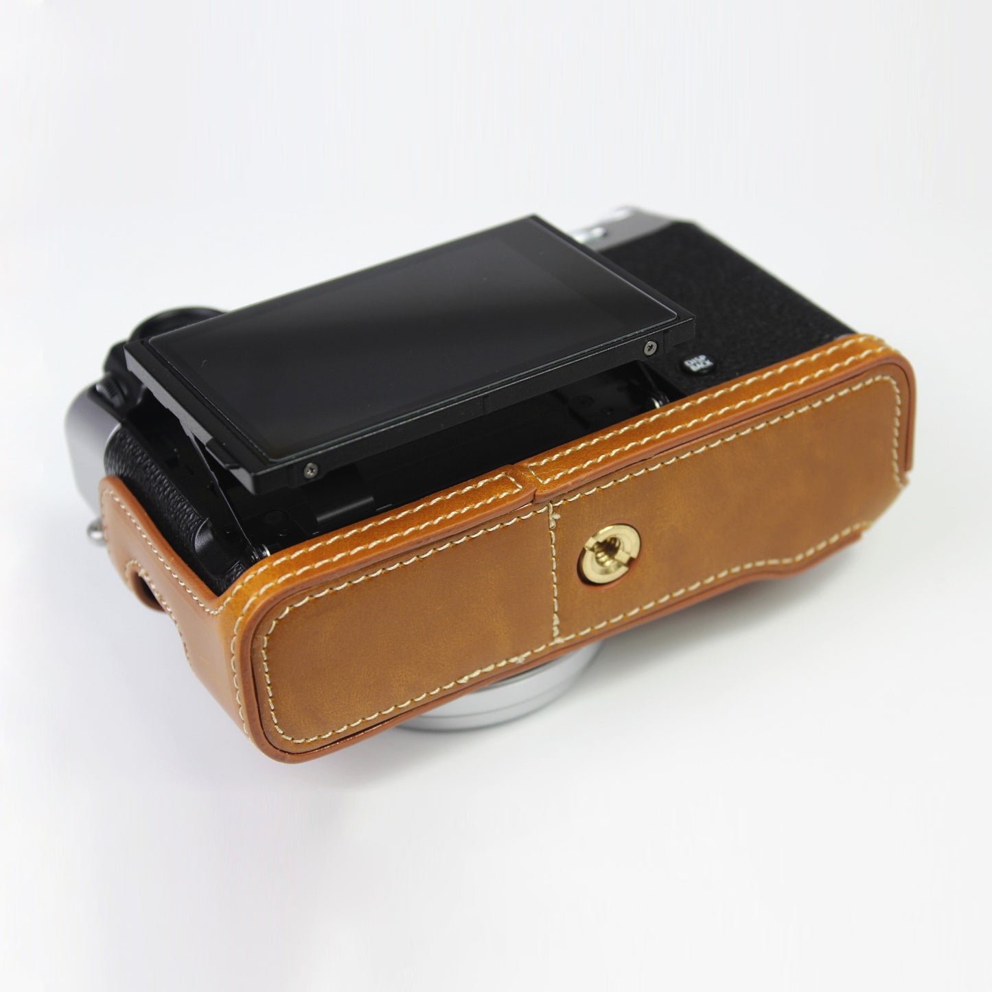 PU Leather Half Camera Case Bag Cover for FUJIFILM X100V - Brown