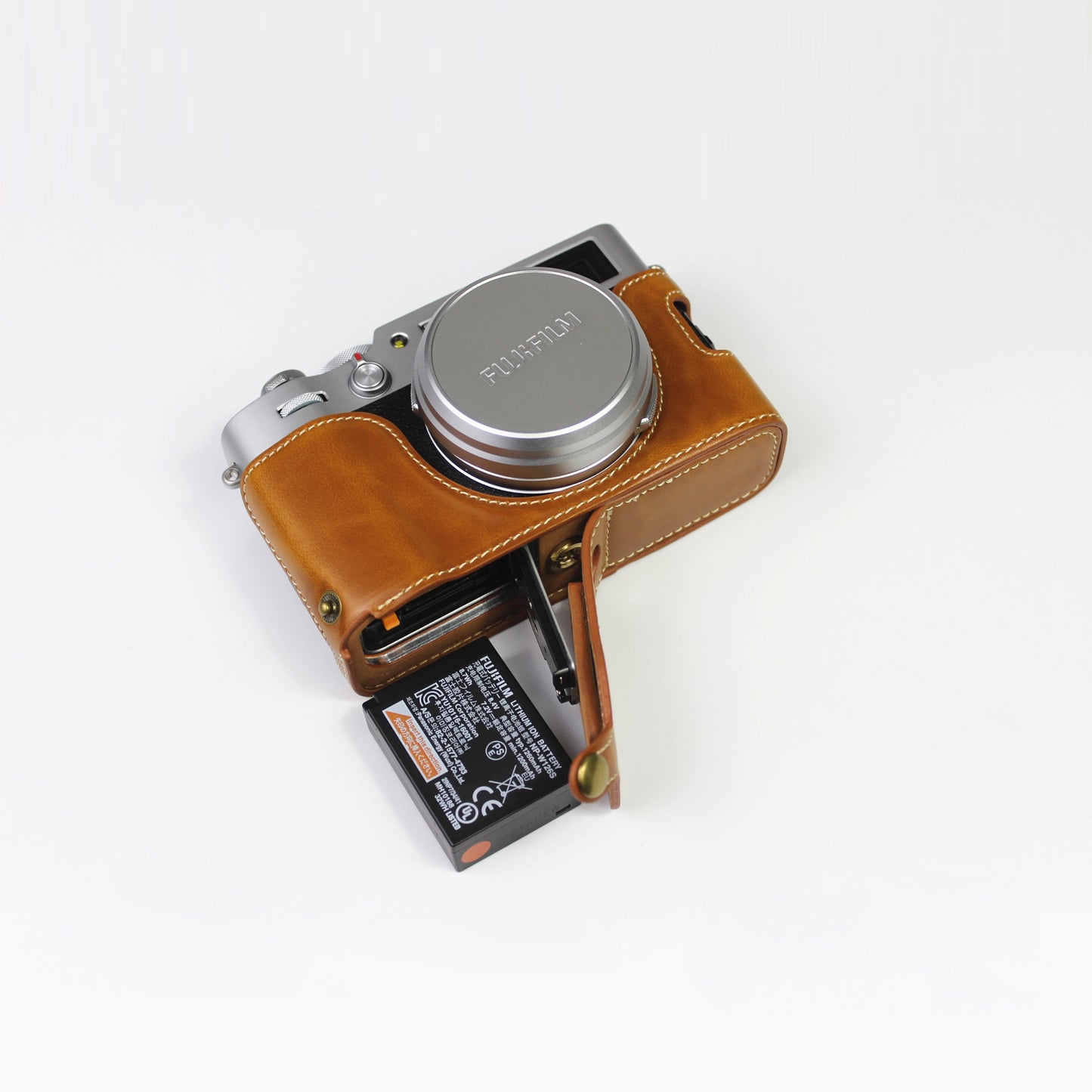 PU Leather Half Camera Case Bag Cover for FUJIFILM X100V - Brown