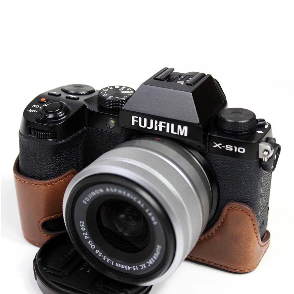 PU Leather Half Camera Case Cover for Fujifilm Fuji X-S10 - Coffee