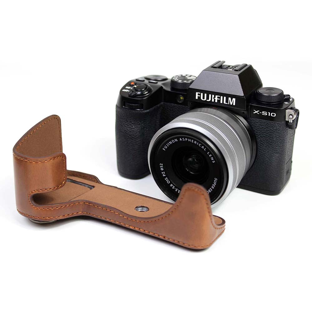 PU Leather Half Camera Case Cover for Fujifilm Fuji X-S10 - Coffee