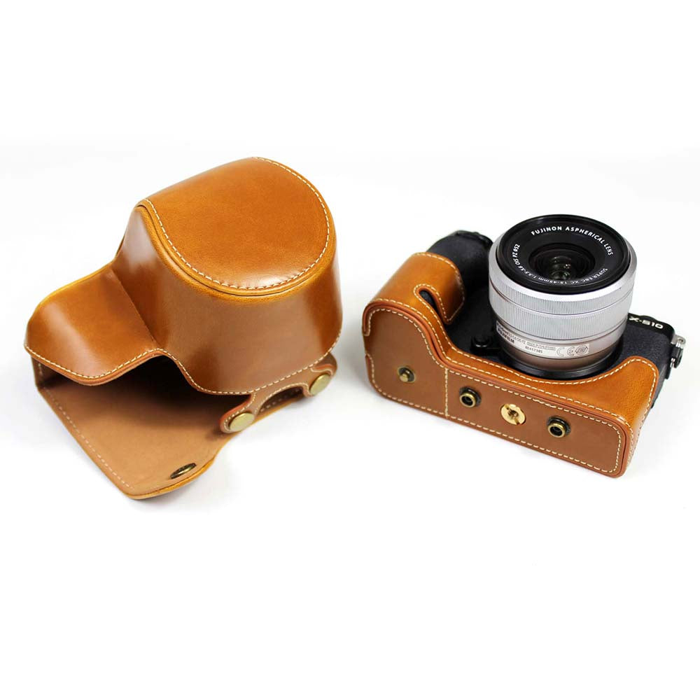 PU Leather Half Camera Case Cover for Fujifilm Fuji X-S10 - Brown